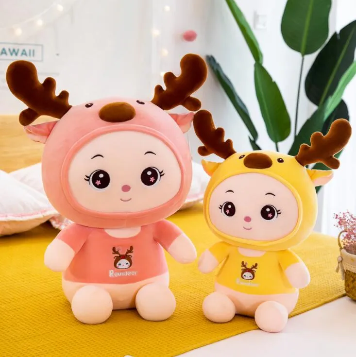 Cute Cartoon Fawn Ragdoll Elk Sika Deer Doll Decoration Pillow Children's Plush Toy Birthday Gift