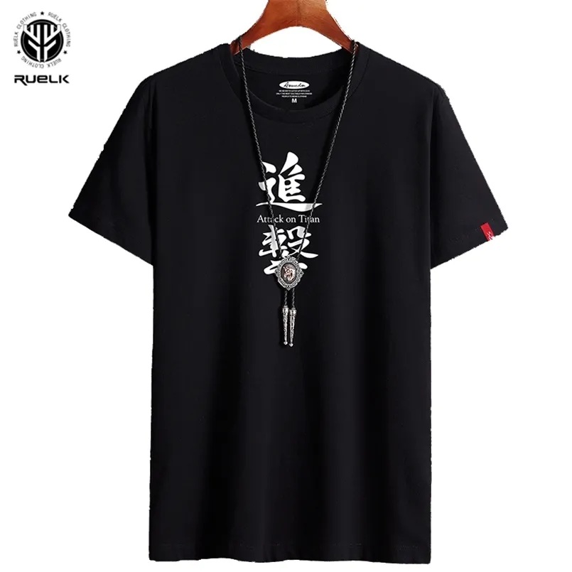 RUELK Summer Men's Casual T-shirt Fun Caractère chinois Impression Street Hip-Hop Tendance à manches courtes T-shirt de grande taille 210707