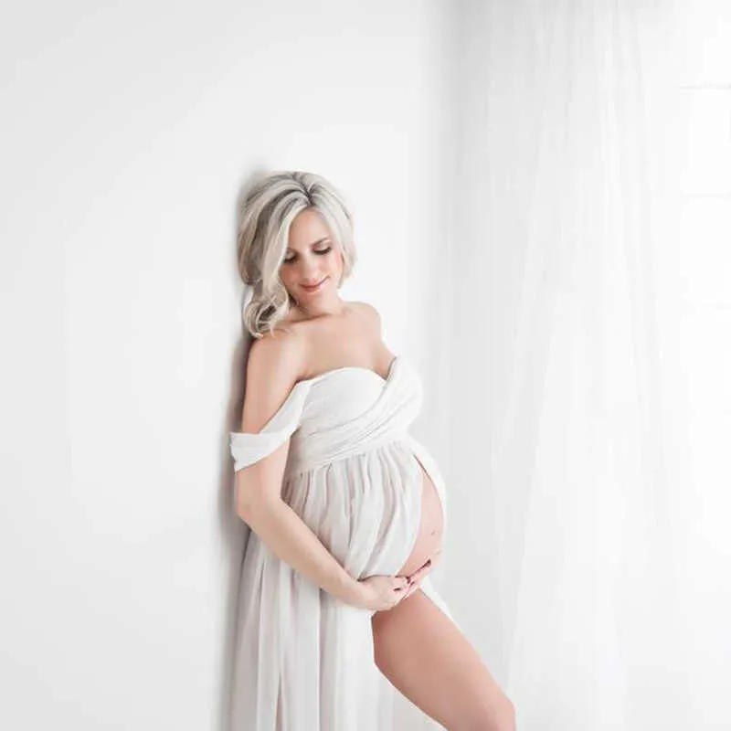 Zwangerschapsjurk van chiffon met slipriem Lange zwangerschapsjurk met split en open voorkant voor fotoshoot Zwangerschapsjurk van chiffon