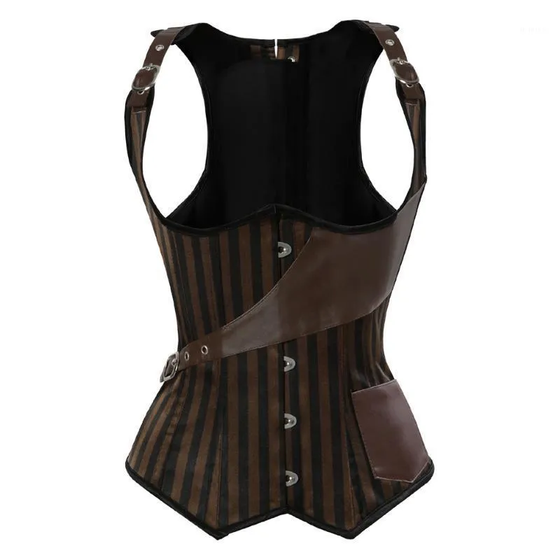 Bustiers Corsets Steampunk Onderborst Corset Vest Dames Lederen Spliced ​​Gothic Top Burlesque Body Shaper Pirate Costume Plus S-6x