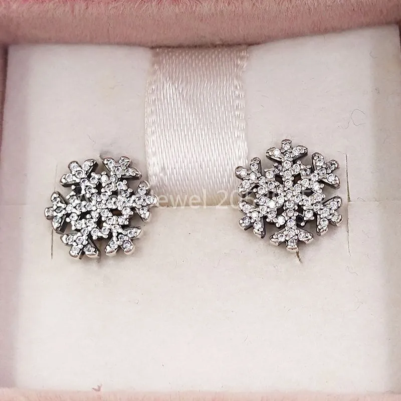 Andy Jewe Snowflake Stud Earrings Made of 925 Sterling Silver Fit European Pandora Style ALE Stud Jewelry