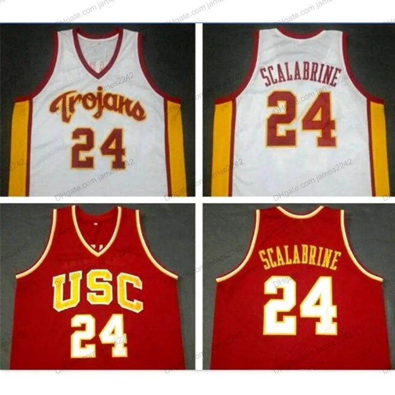 Пользовательские ретро Брайан Scalabrine USC Trojans College Basketball Jersey мужская сшитая белый красный любой размер 2xs-5xL имя и номер высокого качества