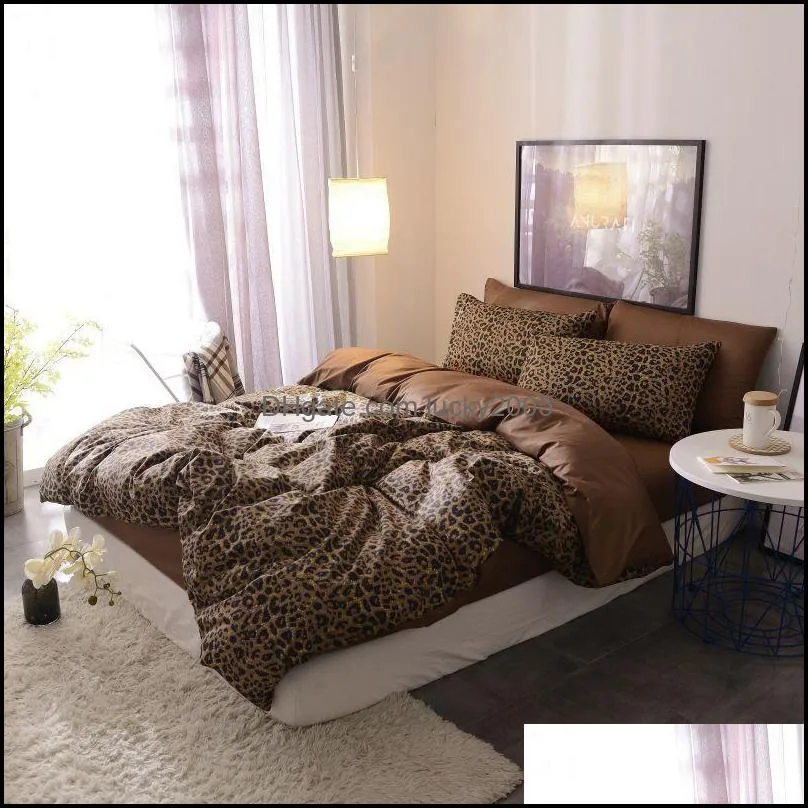 Brown leopard 100%Cotton Twin Bedding Queen King size Set Duvet Cover Bed Fitted sheet ropa cama parure de lit