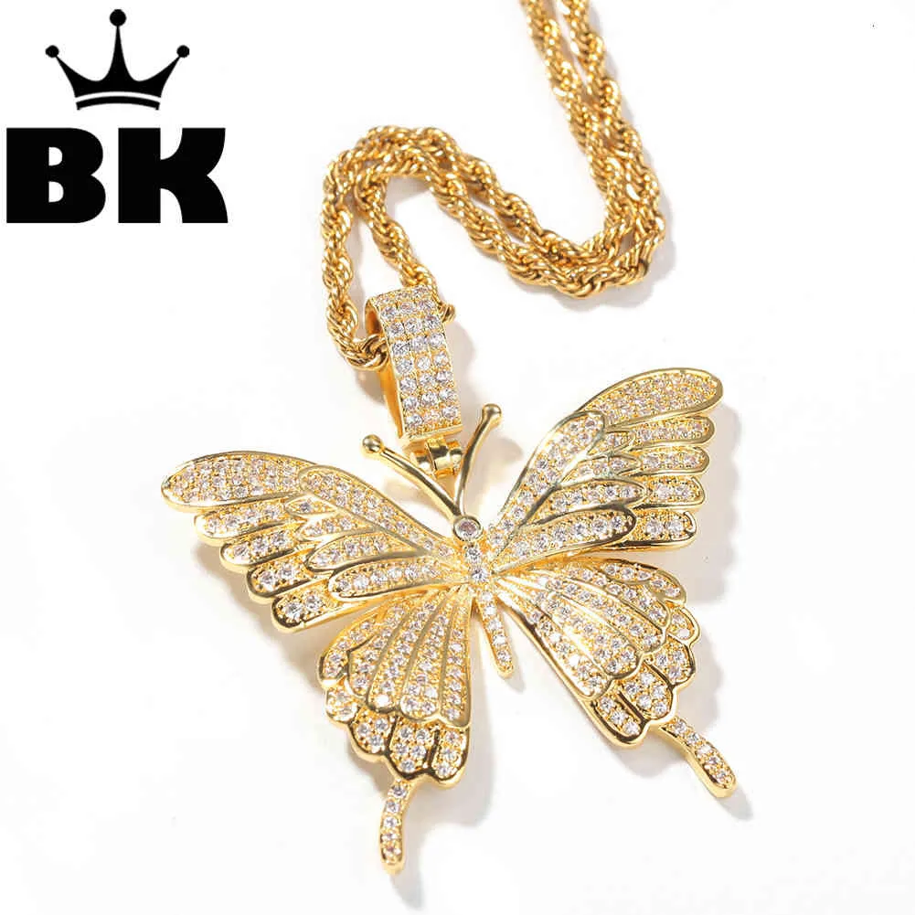 Bling King Custom Butterfly Naszyjnik Hip Hop Full Landed Out Cubic Cyrkonia Złoty Sliver CZ Stone X0509