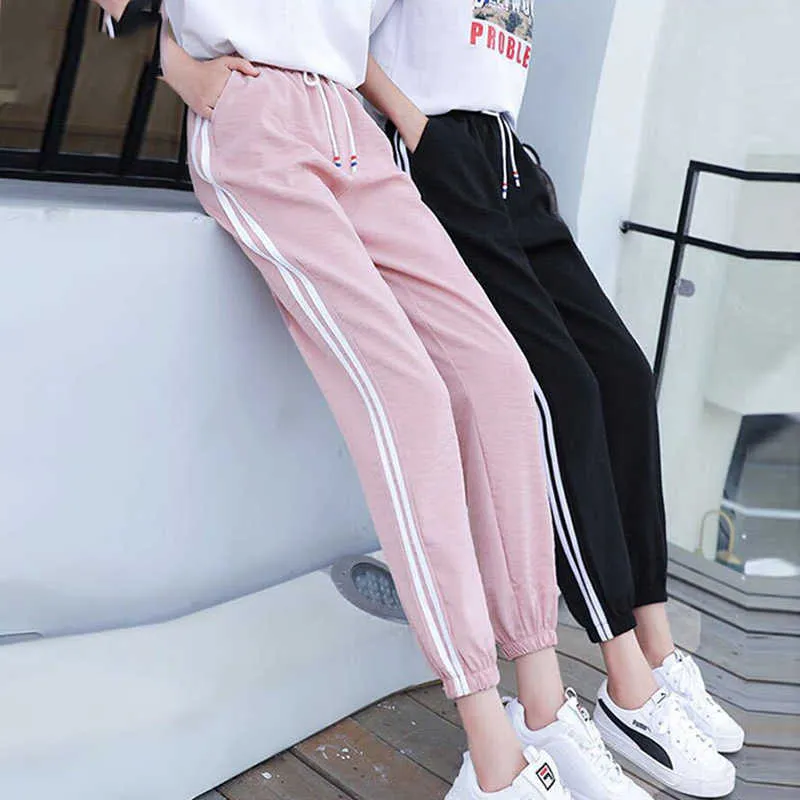 Pantalons d'été femmes étudiant coréen cheville-longueur pantalons de sport Harajuku bf tendance sarouel mince lâche ins faisceau pieds pantalon Q0801