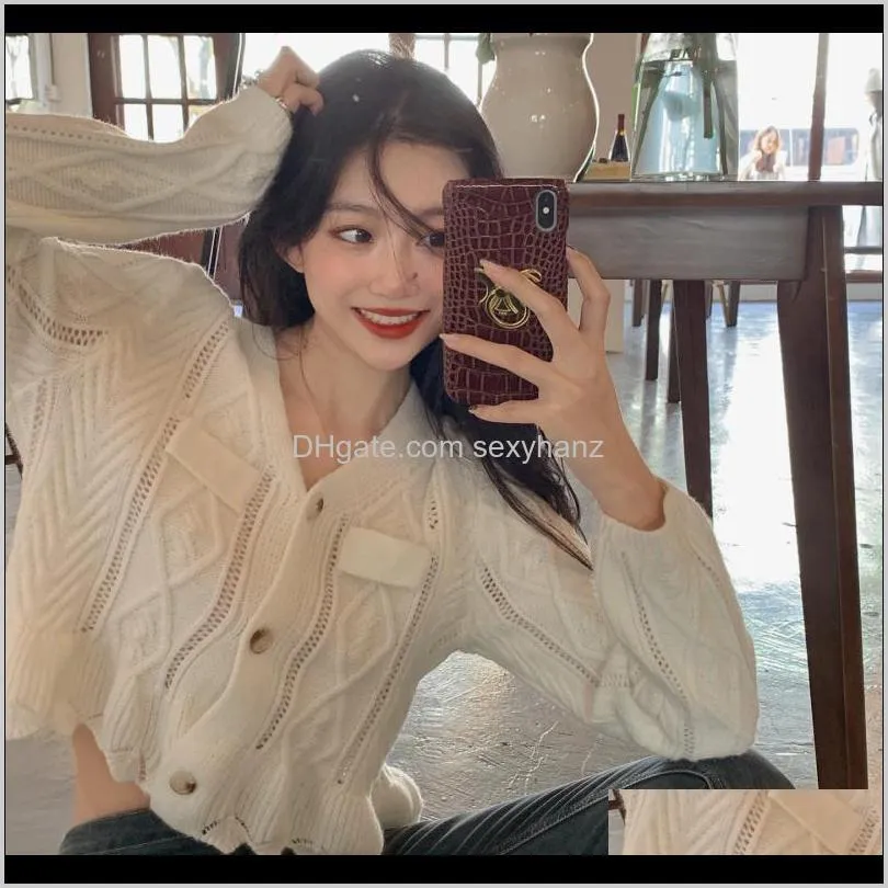 v-neck loose white cardigans casual korean clothes crop top knitted sweaters autumn winter fashion brand new women`s clothing1