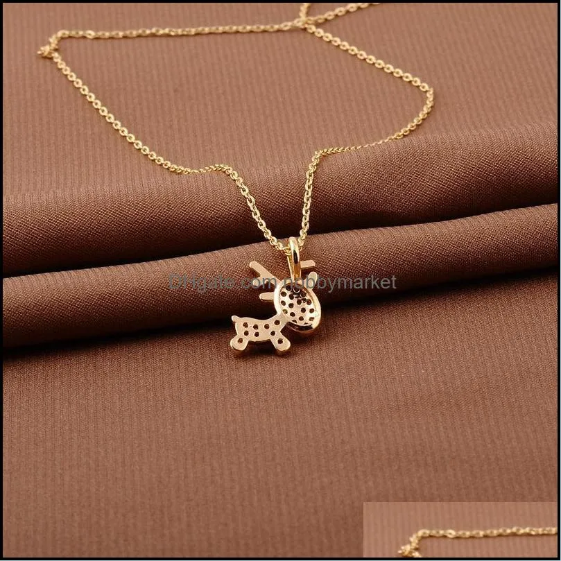 Women Fashion Pendant Necklace 18K Gold Plated Diamonds Zircon Animal Fawn Pendant Link Chain Necklace Statement Charm Jewelry Birthday