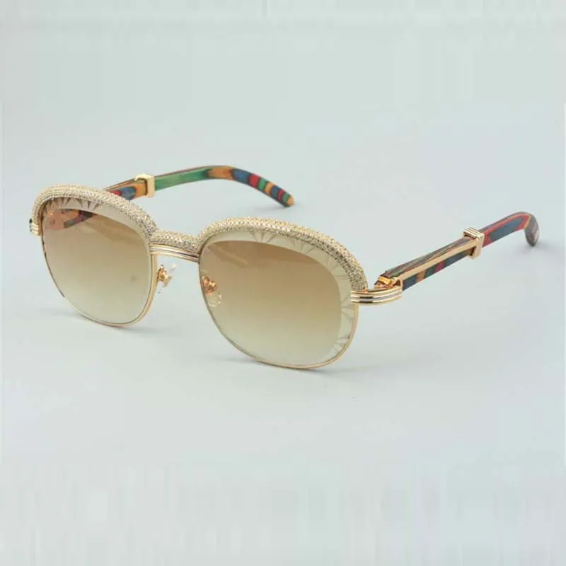 Best-selling top-quality natural wood cut lens sunglasses high-end diamonds eyebrow frame 1116728-A Size 60-18-135mm C149