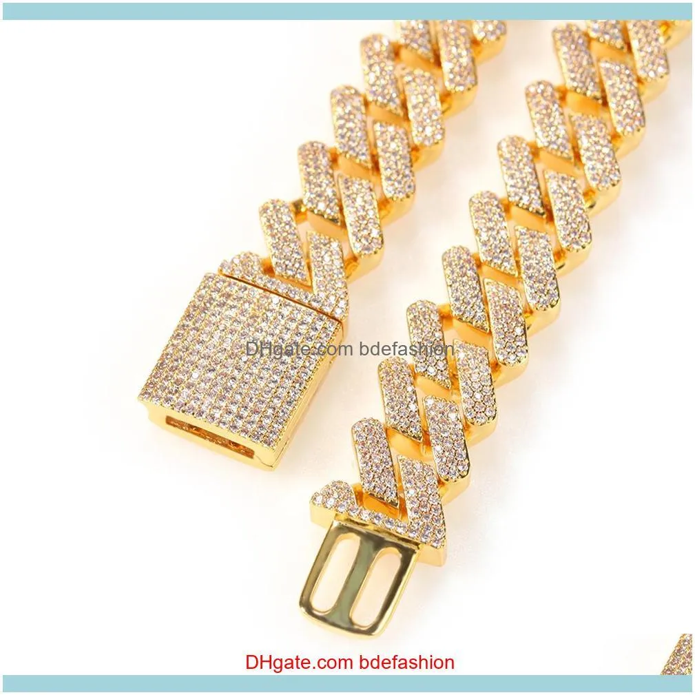 19mm Prong Cuban Chain Cubic Zircon Link Necklace Gold Plated Luxury Copper Micro Paved Jewelry Fashion Hiphop For Gift