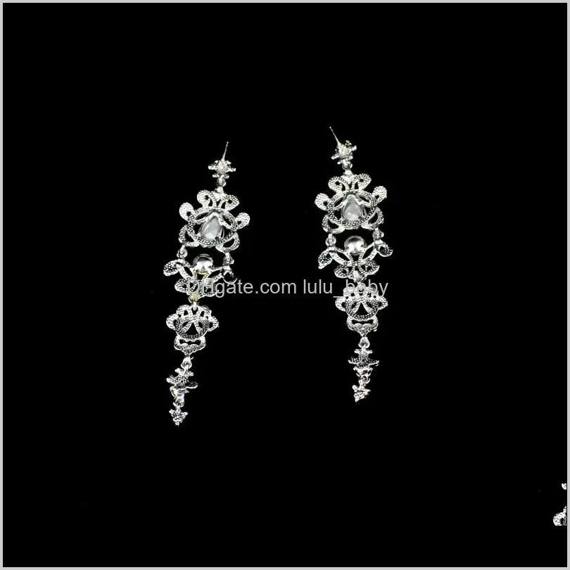 european style silver plated alloy crystal rhinestone dangle earrings