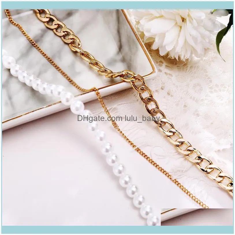 Chains Europe And America Fashion Multi-layer Necklaces For Women Pearl Clavicle Chain Bohemian Gold Choker Trendy 2021 Jewelry