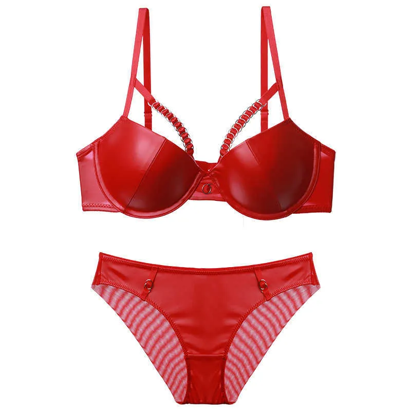 Red Leather Push Up Bra And Panties Set Back Sexy Lingerie For Women With  Thick Cup Underwire Black B/C/D Fashionable Underwear Q0705 From Sihuai03,  $14.43