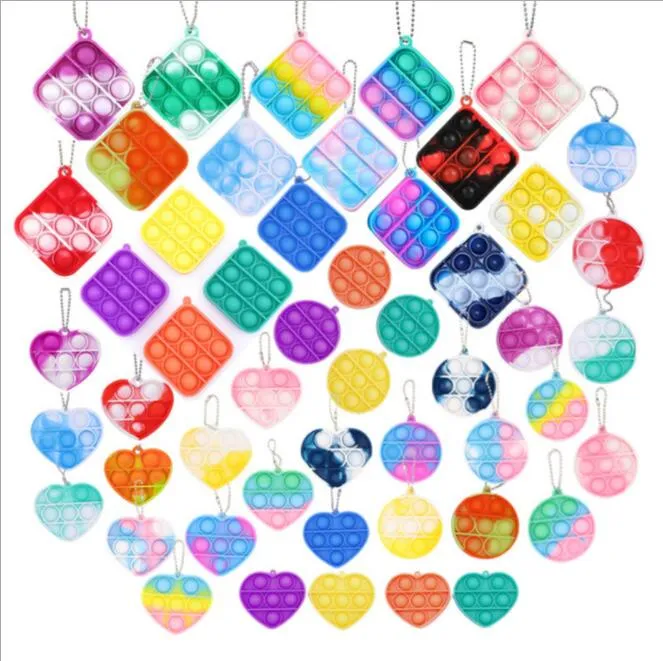 fidget bubble popper toys key ring finger puzzle square circle push bubbles board game kids keychain bag pendant charms stress relief early learningH38NTD8