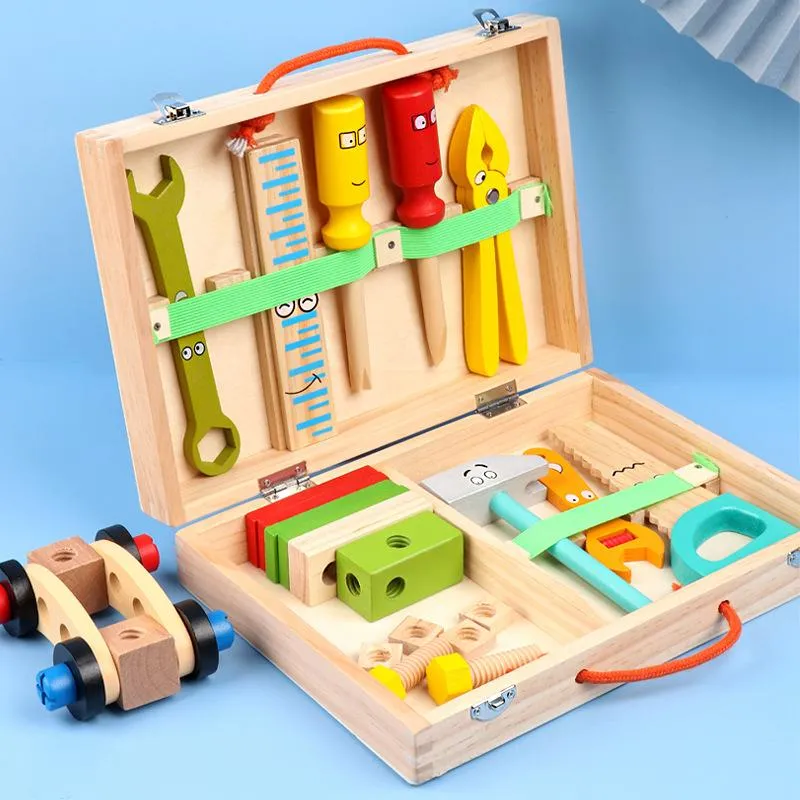 Holzwerkzeugset für Kinder, Spielzeugdesign mit Box, kreatives Lerngeschenk für Jungen und Mädchen