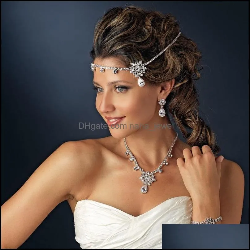 Czech Sparkly Crystal Women Forehead Headband Head Chain Headpiece Rhinestone Teardrop Tiara Vines Bridal Wedding Hair Jewelry DHF184