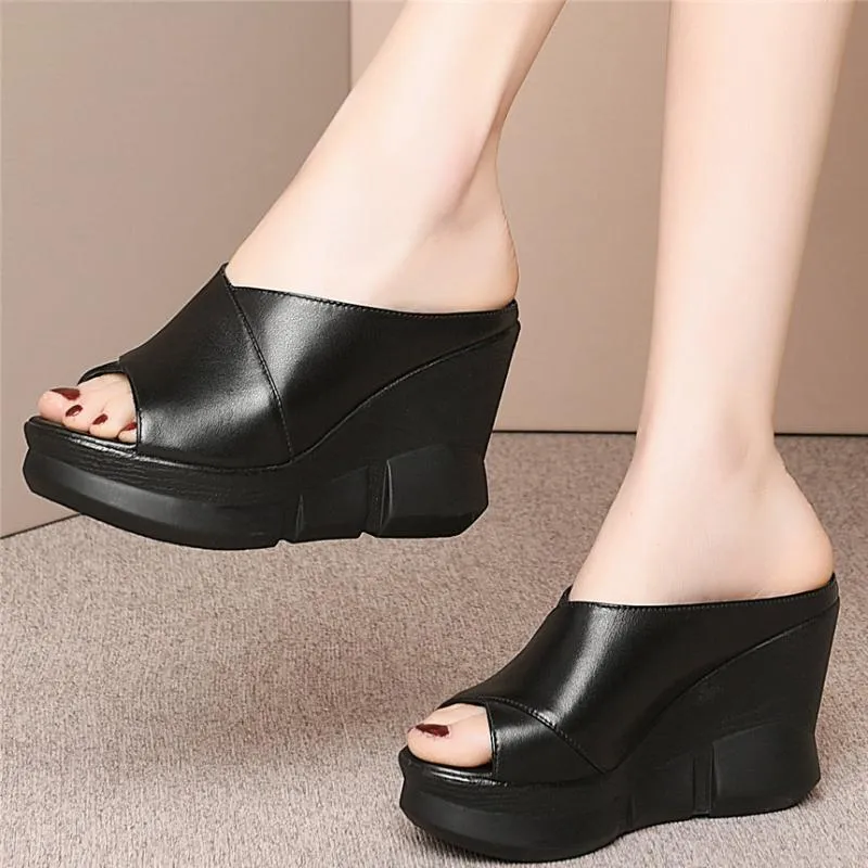 Summer Sneakers Women Genuine Leather Wedges High Heel Gladiator Sandals Female Open Toe Party Platform Pumps Shoes Casual