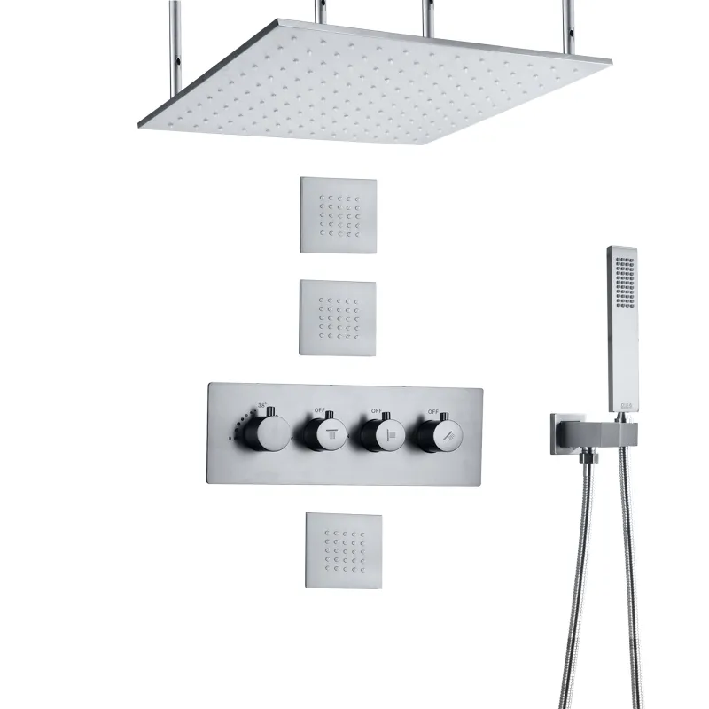 Rubinetto della doccia termostatica del nichel spazzolato Set di rubinetto da 16 pollici LED Bagno con doccia regolabile con ugello portatile