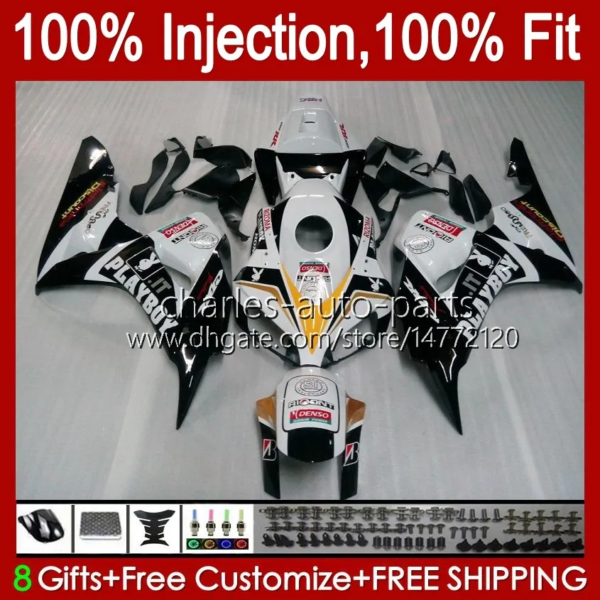 100% Fit Inpressionsform för Honda Body CBR 1000 RR CC 1000RR 1000cc 06-07 Bodywork 59No.9 CBR1000 RR CBR1000RR 06 07 CBR1000-RR 2006 2007 OEM Fairing Kit Black White Blk