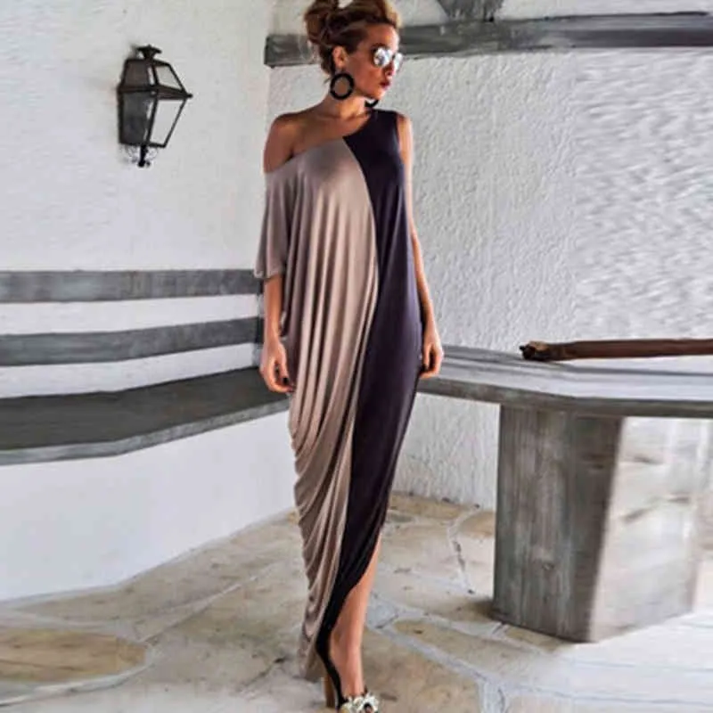 Splice Contrast Panel Maxi Dress Casual Loose Off Shoulder Short Sleeve  Summer Dress For Women Irregular Hem Vestidos From Luo03, $10.13 In Bulk |  DHgate.Com
