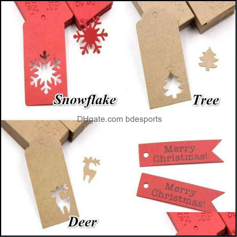 100Pcs Christmas Kraft Paper Hanging Tags Party Favor Diy Blank Label Price Tag Xmas Gift Card Snowflake Christmas Tree Elk Y1230