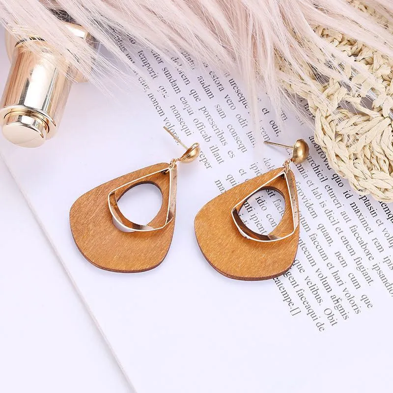 Dangle & Chandelier 2021 Fashion Boho Geometric Unique Wooden Drop Earrings For Women Bohemian Vintage Wood Earring Jewelry244f