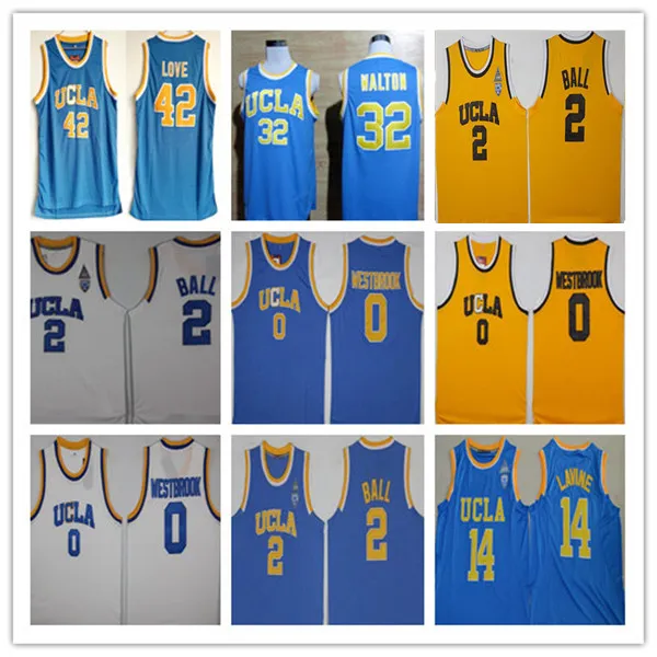 Mężczyźni Ucla Bruins College Koszykówka Jersey Russell Westbrook Lonzo Ball Zach Lavine Reggie Miller Bill Walton Kevin Love Salte Blue White Yellow