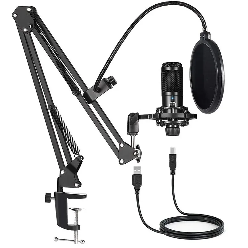 Kit microfono a condensatore per computer USB con supporto per braccio a forbice regolabile per PC YouTube Video Gaming Streams Studio