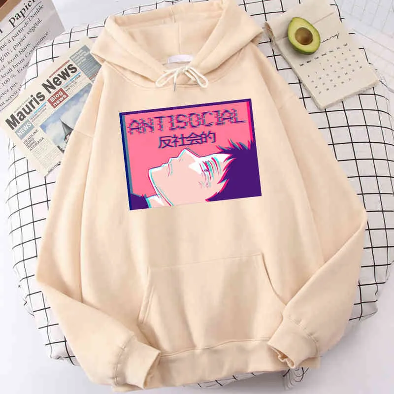 Soft Brand Tops Antisocial Cartoon Boy Harajuku Style Print Men'S Sweatshirt Thermal Vintage Mens Hoodie Plus Size Sweatshirts H1218