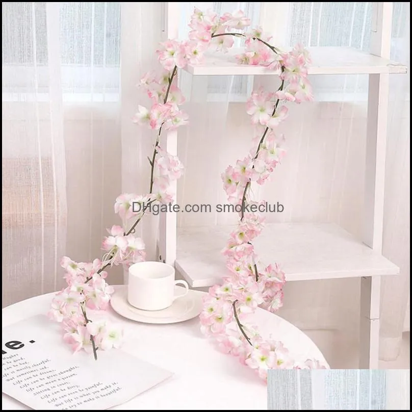 Decorative Flowers & Wreaths Artificial Cherry Blossom Garland Ivy Decoration Fake Silk Flower Vine For Party Home Decor String Of