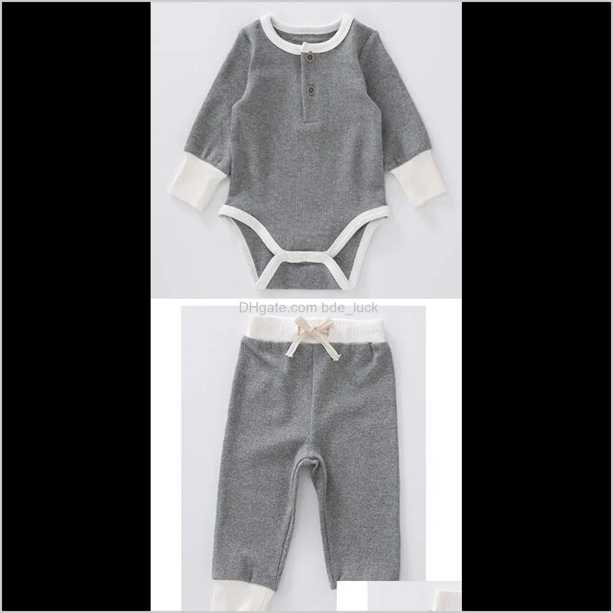 2pcs baby clothes boy and girls ribbed fashion set top and pants long sleeves kids waistband string high quality cotton kids set