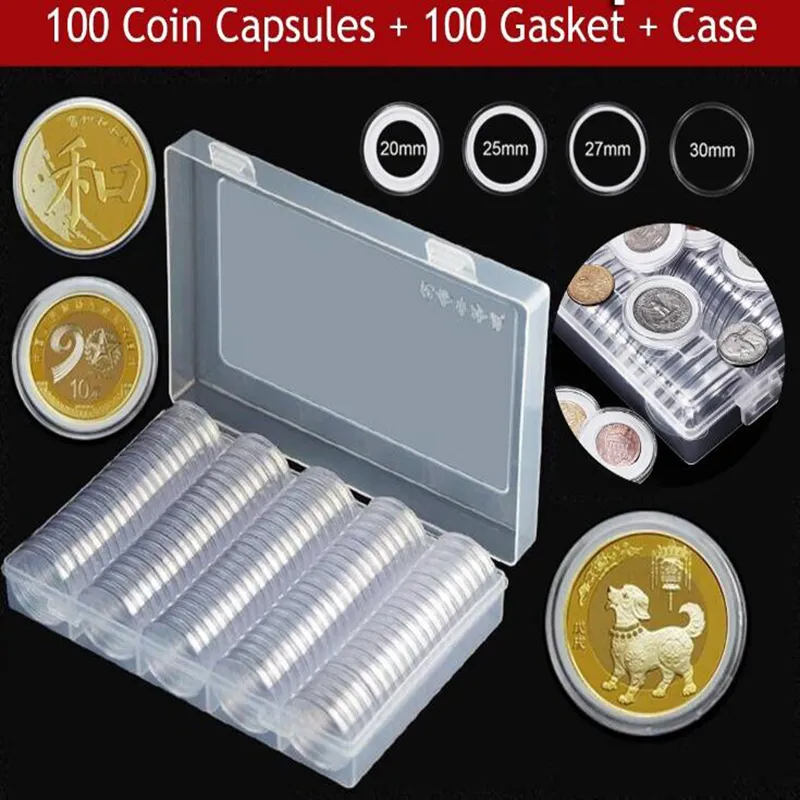 Coin Holder Capsules Clear Case Box för Coin Collection Protector 20/27 / 27 / 30mm Mynt Förvaringslådor Partihandel
