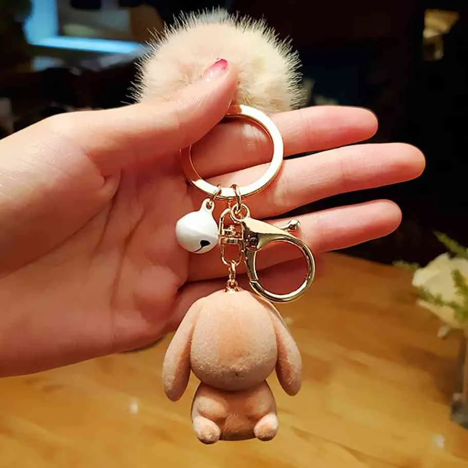 Cute Fluffy Rabbit Chain Girl Women Kawaii chain Best Gift for Friend Key Ring Holder Bag Charms Bunny Pendant Jewelry