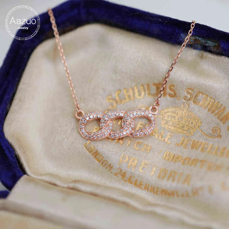 AAZUO 18K Pure Rose Gold Real Diamonds Drie Ring Hangende met Ketting Ketting Begaafd voor Dames Engagement Bruiloft Au750