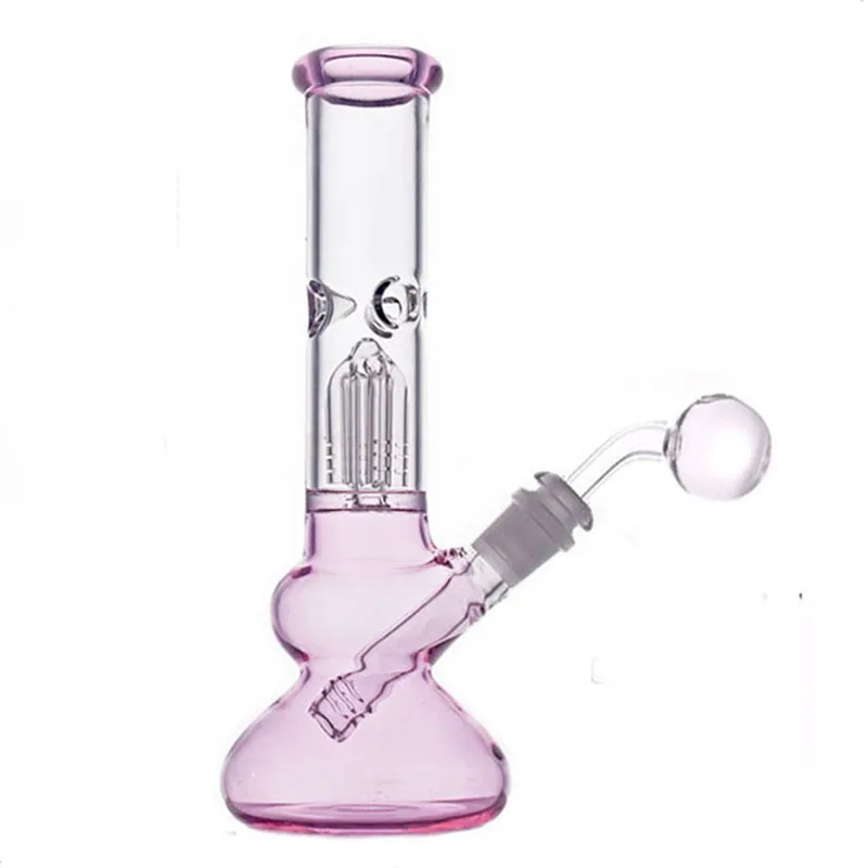 10.5Inch Glass Beaker Bong Frosted Hookah wholesale pink&green Colorful Water Pipe High Tall Dab Rigs With Downsteam