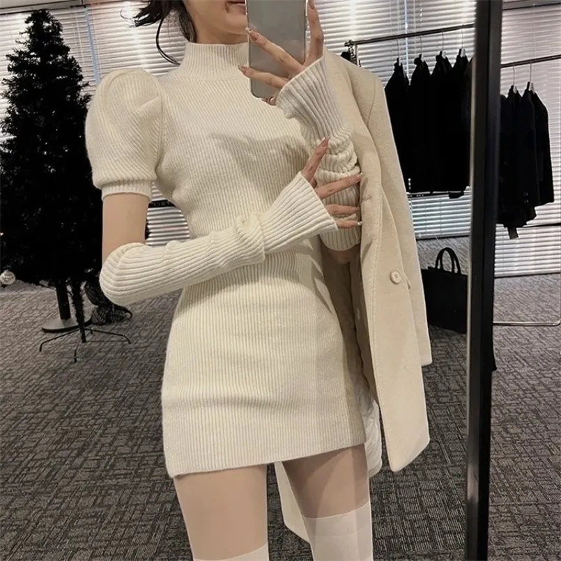 Vårstickad klänning Party Sexig Slim Casual Y2K Mini Dress Sweater Kvinnor Design Långärmad Elegant Klänning Koreansk 220311