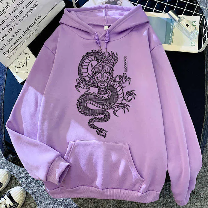 2020 Chinese Dragon Print Oversized Hoodie Women For Men