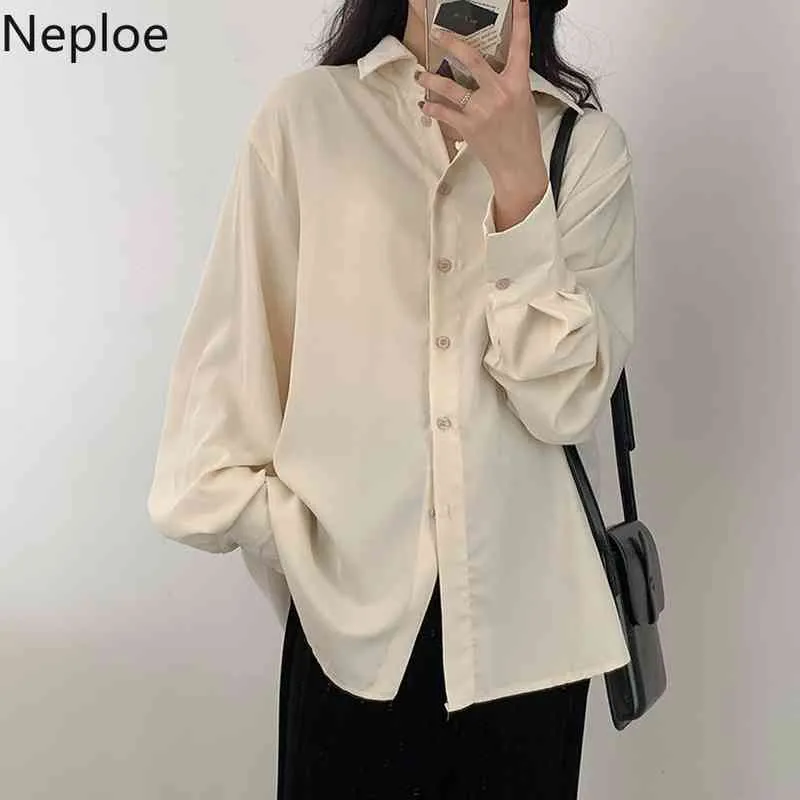 Neploe Blouses Women Andningsbara Designer Chiffon Skjortor Elegant Loose All Match Långärmad Tops Ladies Streetwear Solid Blus 210422