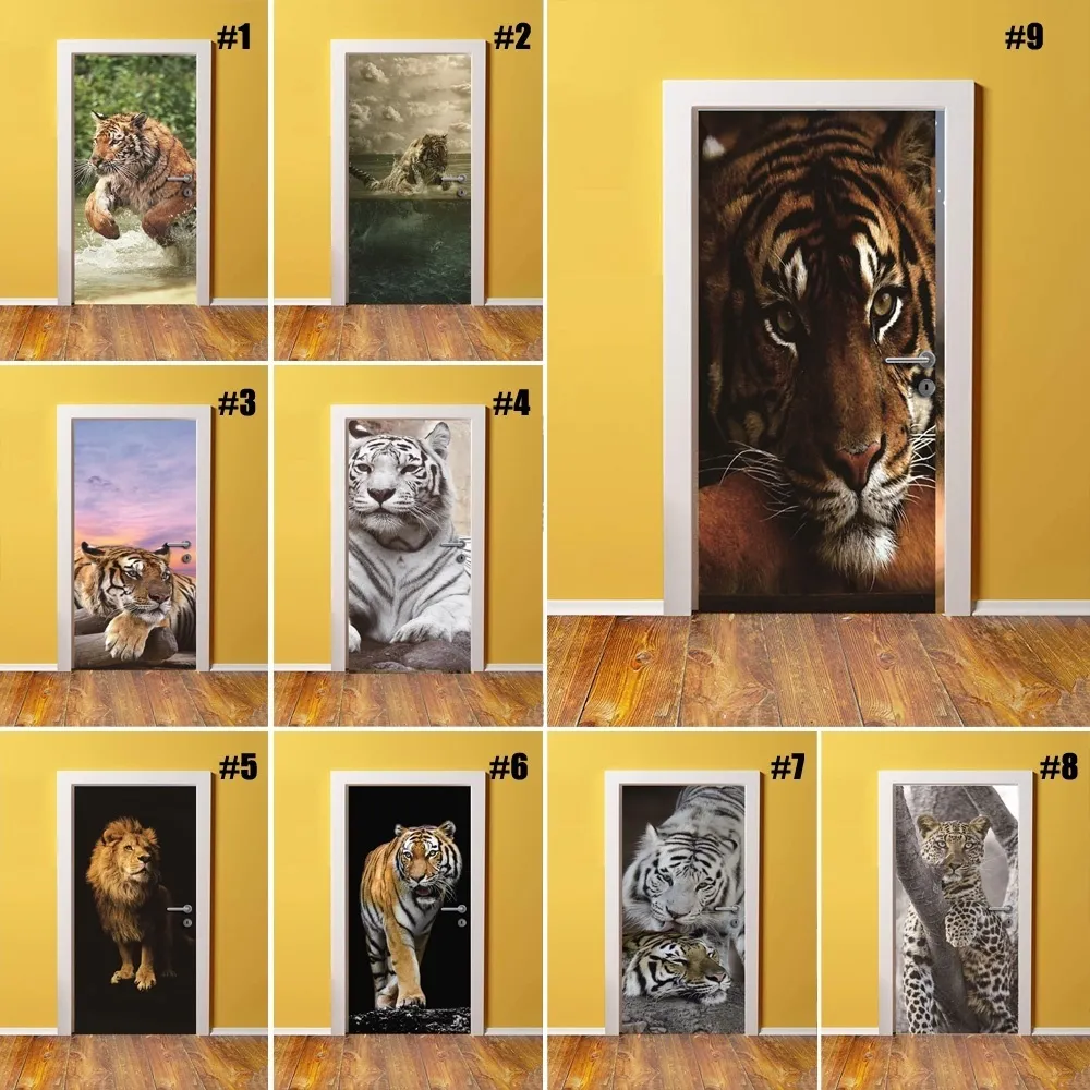 Selbstklebende DIY Kunst Aufkleber Aufkleber Tier Tiger 3D Home Tür Dekoration Renovierung PVC Tapete für Wohnzimmer Druck Bild 210317