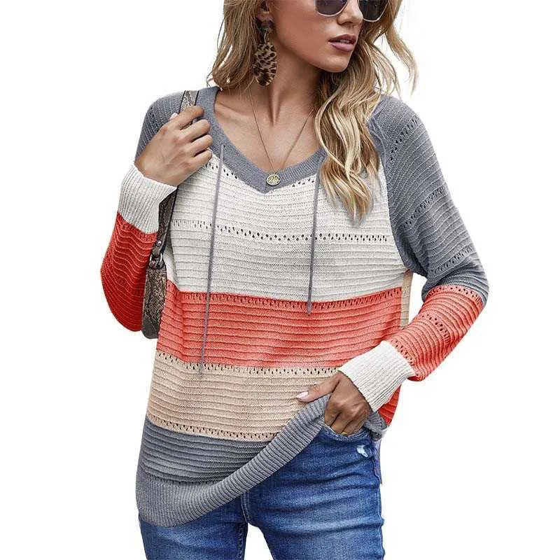 Autumn Knitted Sweater Pullovers Women Fashion Long Sleeve Patchwork Color Plus Size Casual Loose Ladies Sweaters Tops 210608