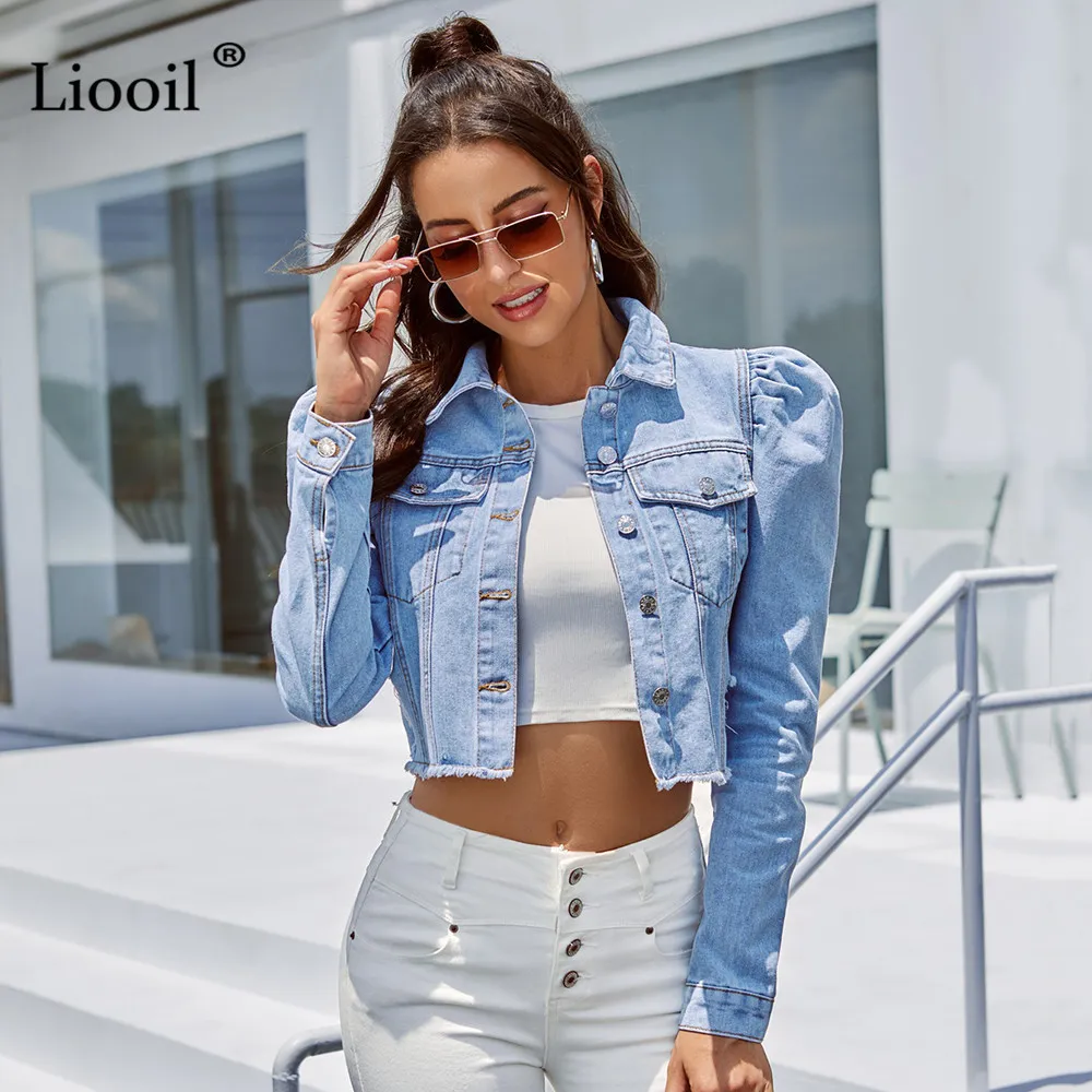 Womens puff sleeve denim jacket sale