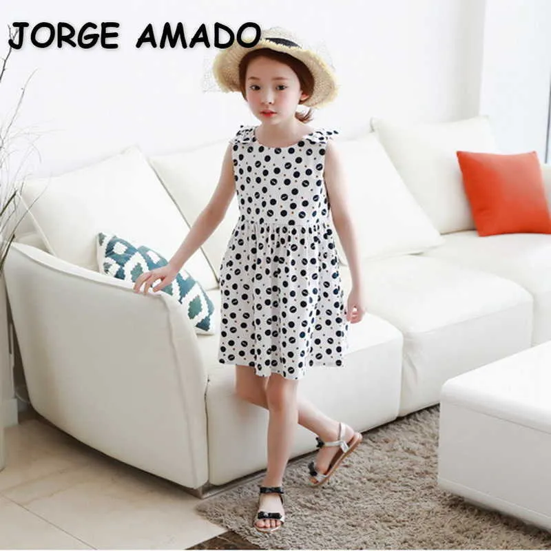 Korean Style Summer Teenagers Girl Dress Sleeveless Dot Holiday Dresses Kids Fashion Clothes E0128 210610