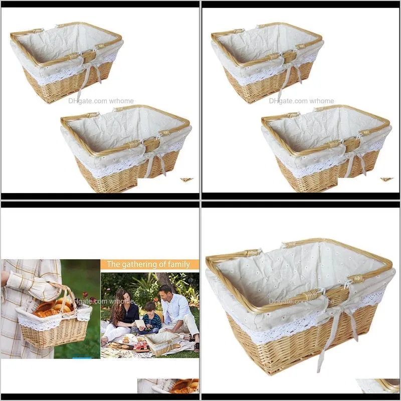 Pcs Wicker Picnic Basket,Wicker Easter Basket,Children`S Toy Storage With Lining, M & S Baskets