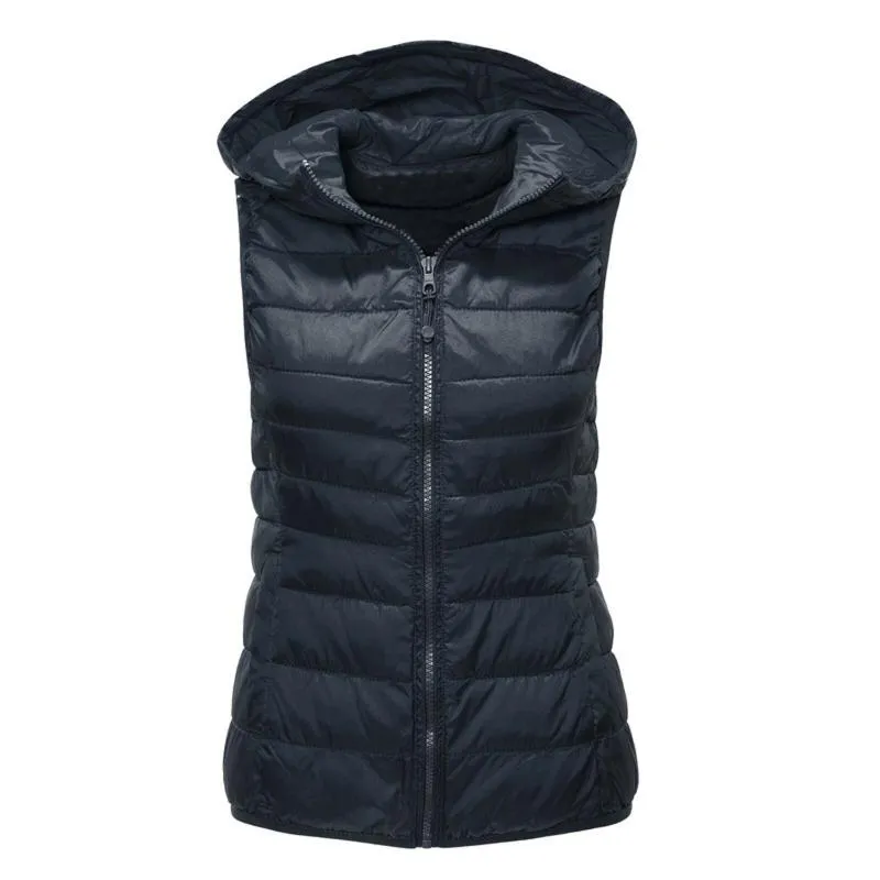 Femmes gilets femmes gilet hiver vers le bas gilet 2021 ultra-léger sans manches à capuche chaud veste décontracté fermeture éclair coton rembourré manteau D5