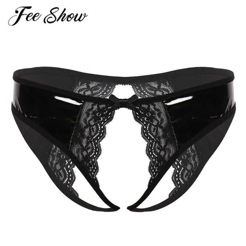 Mulheres Calcinhas Mulheres Mulheres Exóticas Lingerie Erótico Sexy Aberto Artesanato Porn Floral Lace Edge Underwear Olhar Look Patente Couro Crotchless Cruzas