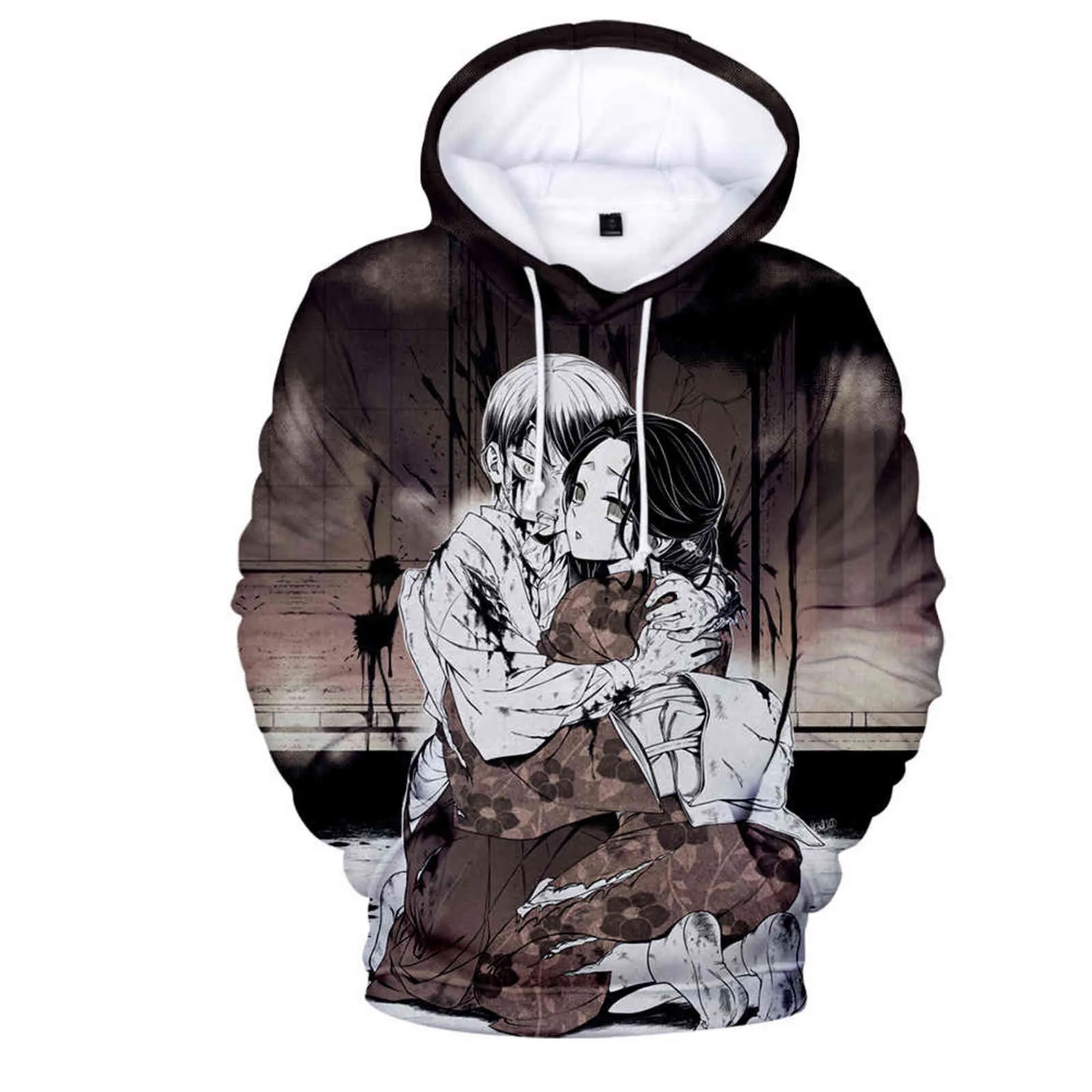 Hot Black Hooded 3D Comic Kimetsu no Yaiba Sweats à capuche Hommes Femmes Sweat à capuche 3D Demon Slayer Garçons Filles Pulls appropriés Y211122