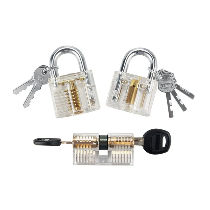 3-pack Practice Lock Pick Set Transparante Crystal Sleutelhangslot Trainingsloten voor slotenmaker zijn 3 gemeenschappelijke typen