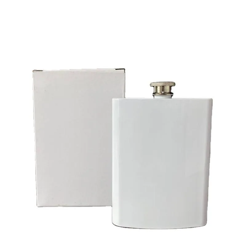 Sublimation Blanks White 8oz Hip Flask Stainless Steel Liquor Flasks Leakproof Wine Flagon Container For Wedding Party Alcohol Whisky Liquor