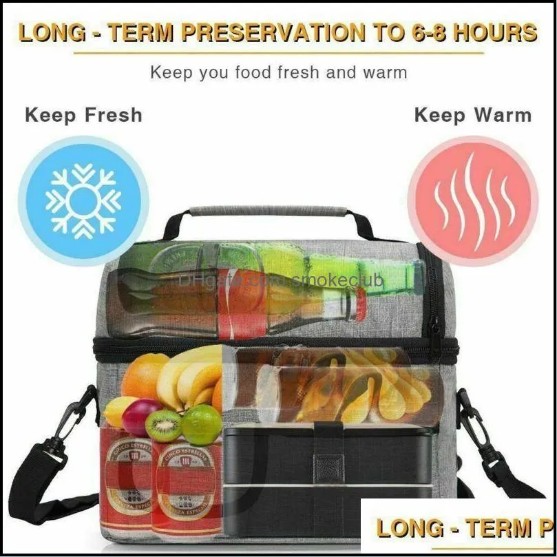 Outdoor Bags Large Capacity Portable Double Layer Insulated Lunch Bag Work Storage Lunchbox Travel Hiking Camping Picnic Ice Box