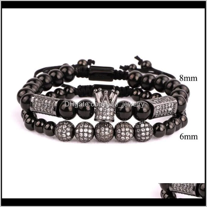 high quality men women jewelry bracelet cz micro pave ball crown charm adjustable beads macrame bracelet set