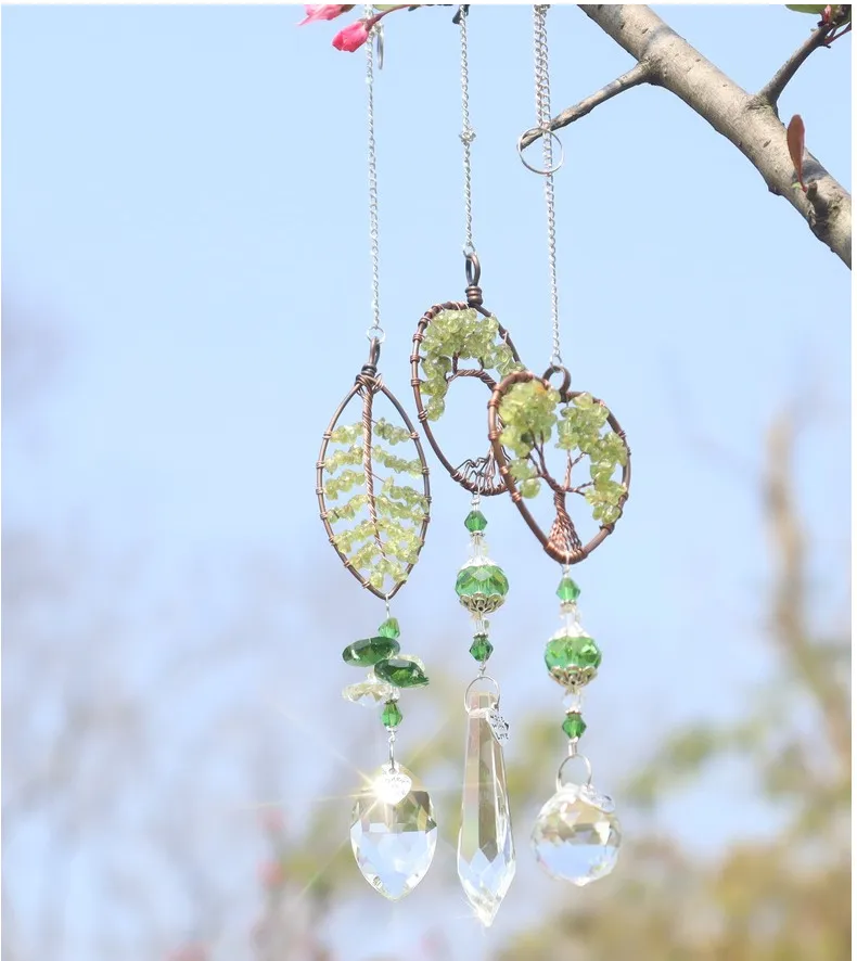 HNBility Heart Leaf Tree of Life Hanging Crystal Drop Suncatcher Ornament Rainbow Maker Prism Pendant Wind Chimes for Garden Window Decoration
